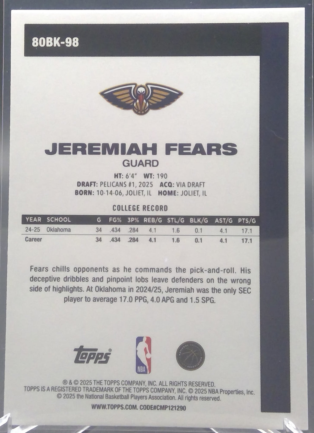 Jeremiah Fears #80BK-98