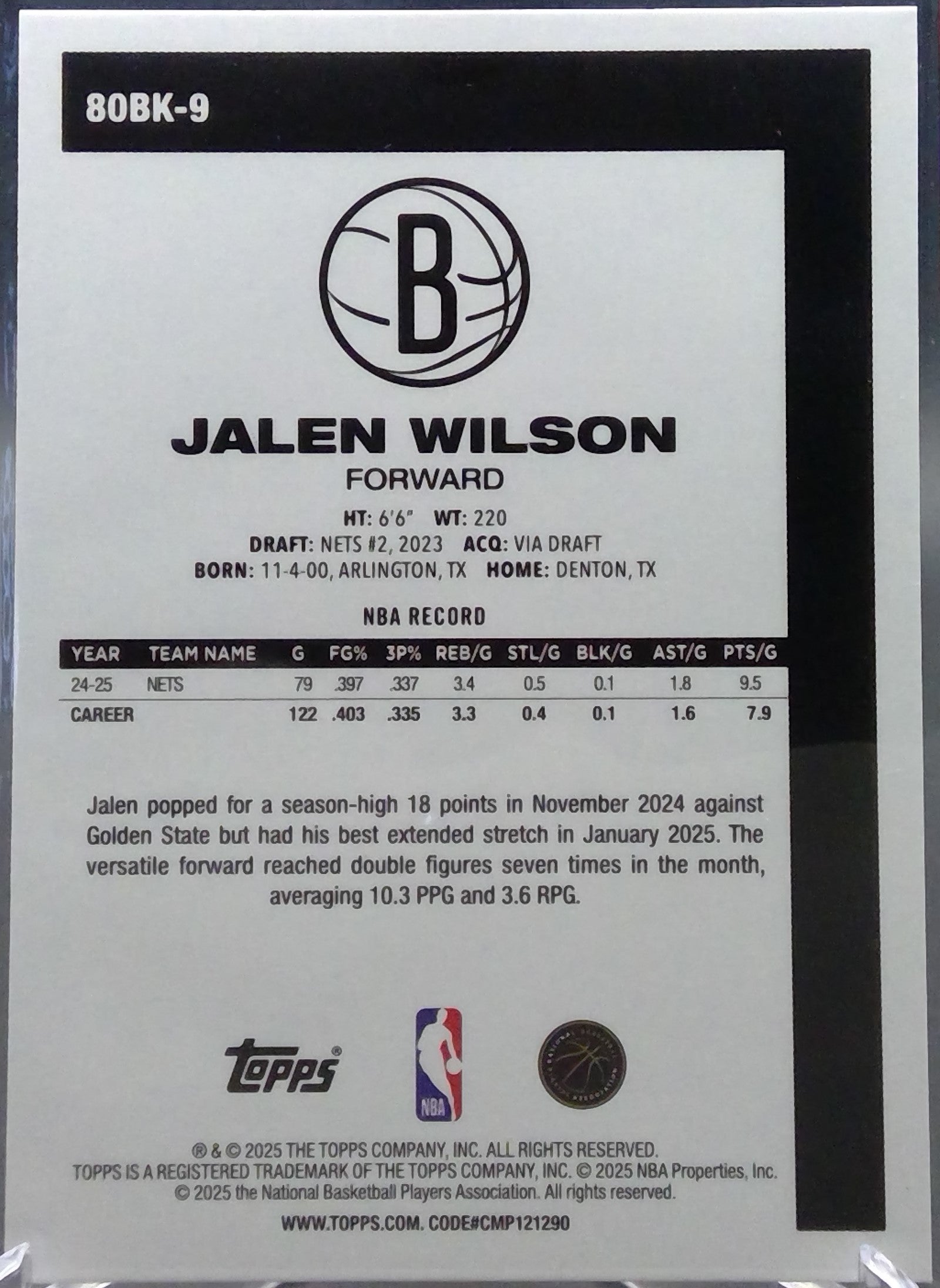 Jalen Wilson #80BK-9