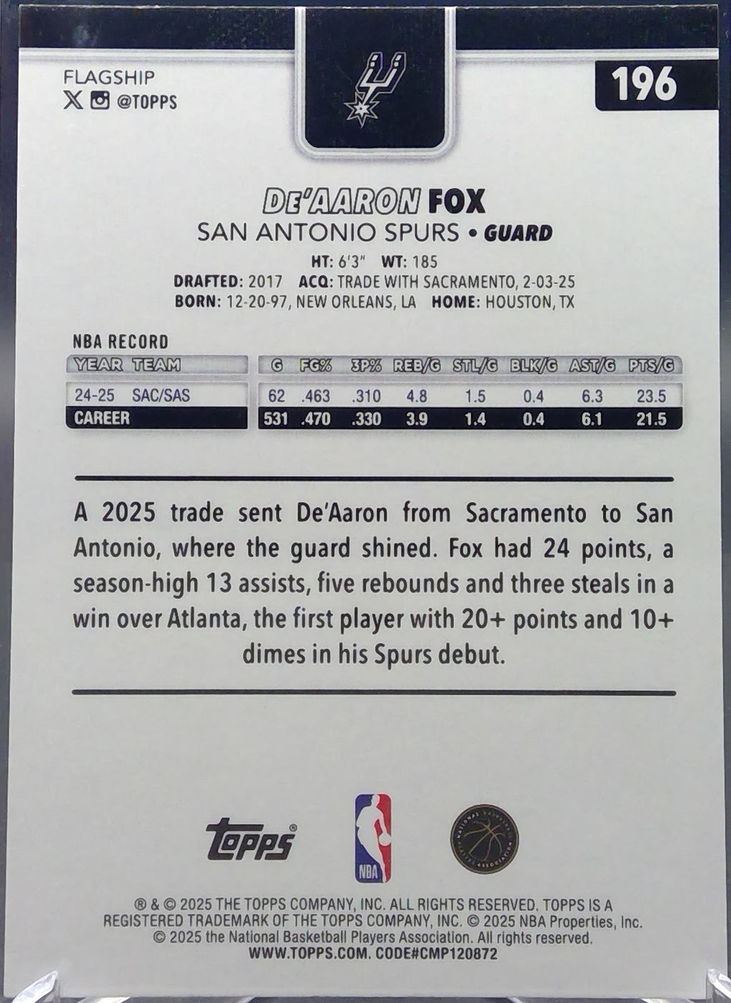 De'Aaron Fox #196