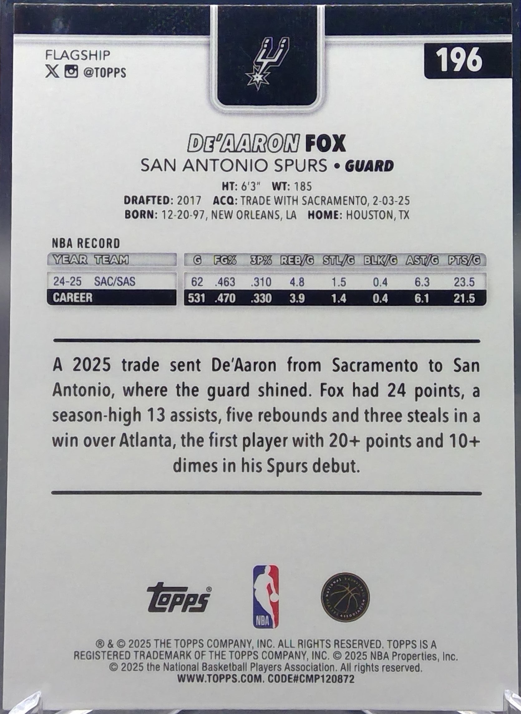 De'Aaron Fox #196