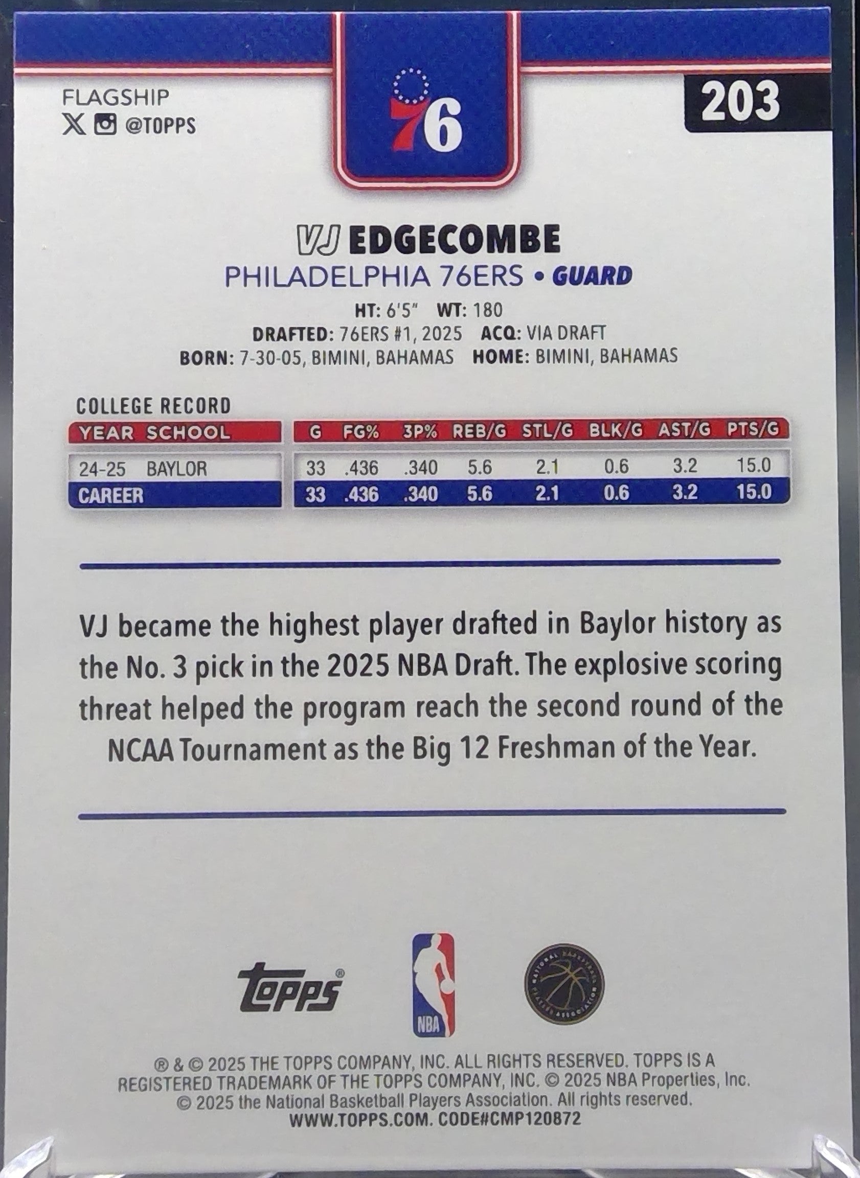 VJ Edgecombe #203