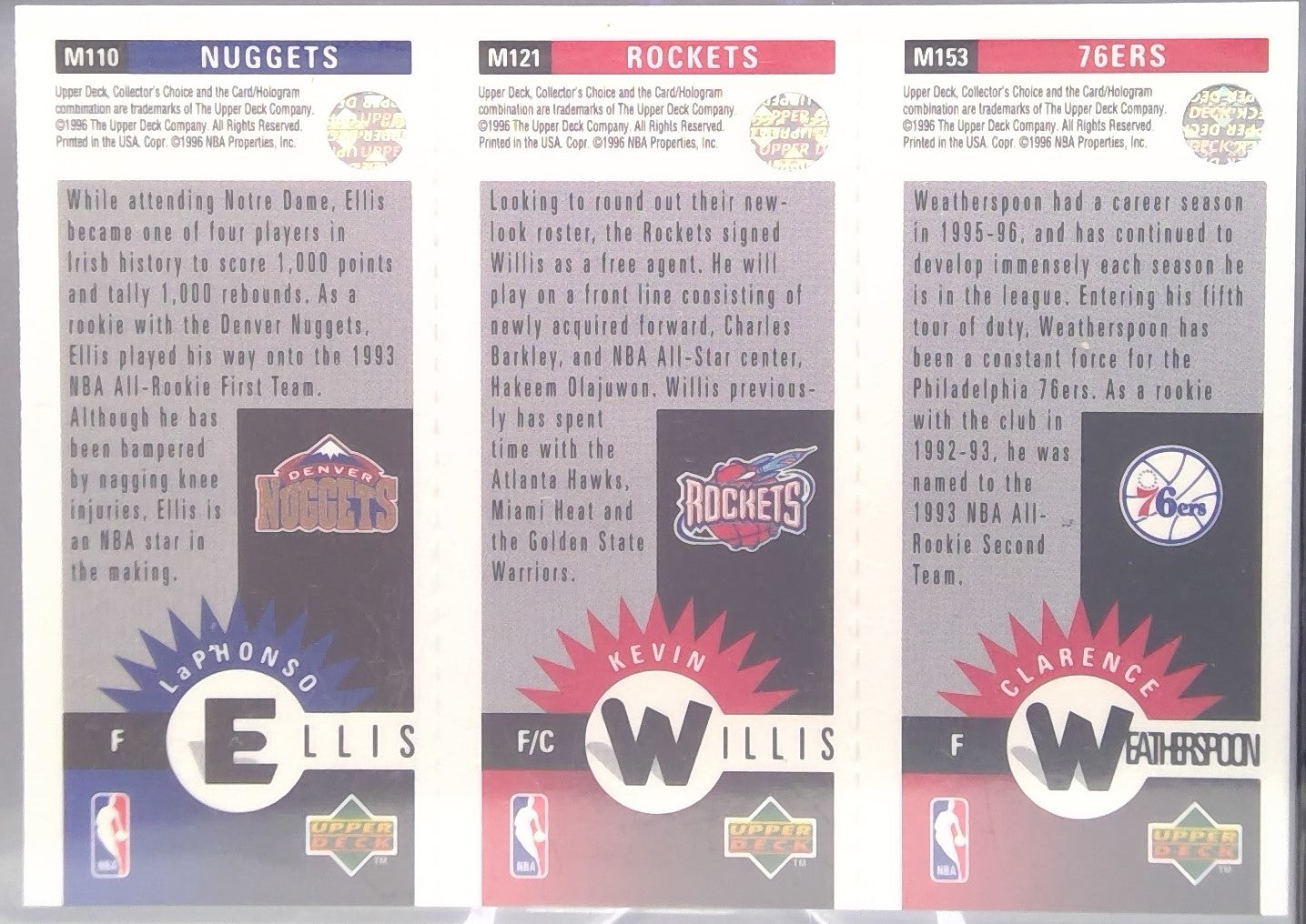 Clarence Weatherspoon #M153, Kevin Willis #M121, LaPhonso Ellis #M110