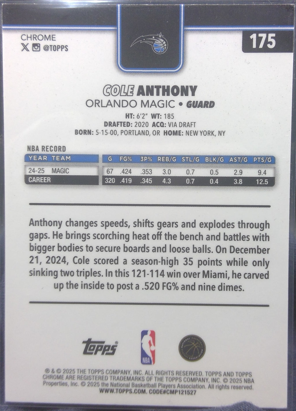 Cole Anthony #175